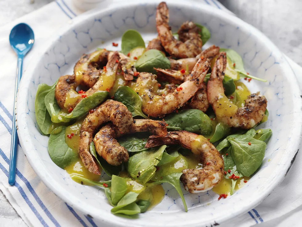 prawns with chilli mango dressing