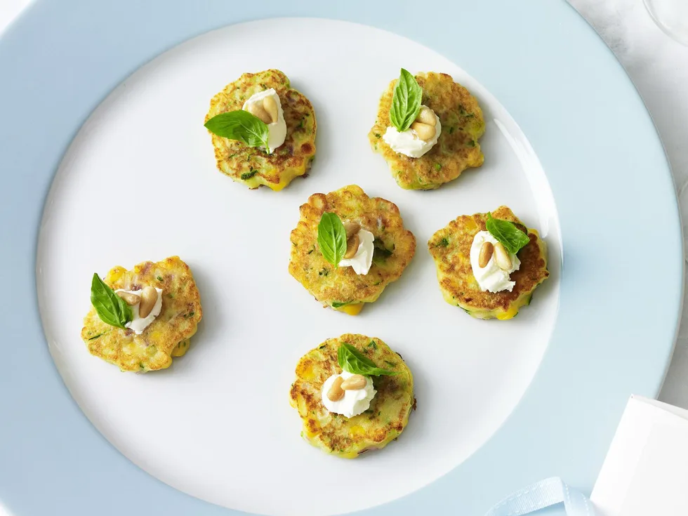 ZUCCHINI AND CORN FRITTERS with Crème Fraîche