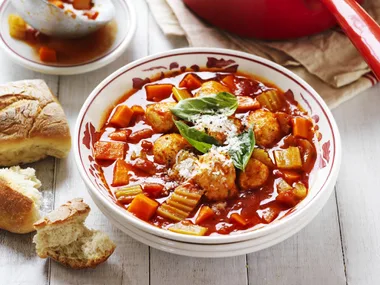 MINESTRONE WITH ROSEMARY CHICKEN MEATBALLS