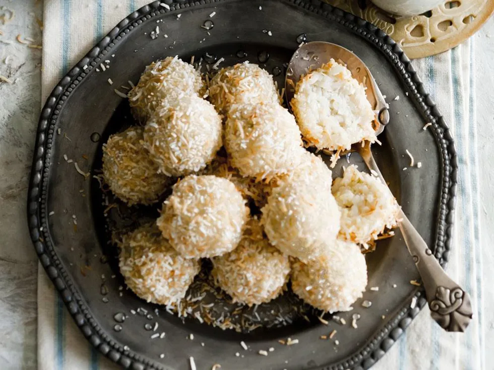 sticky coconut rice balls with lime syrup