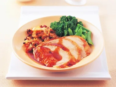 pomegranate-glazed turkey with cornbread seasoning