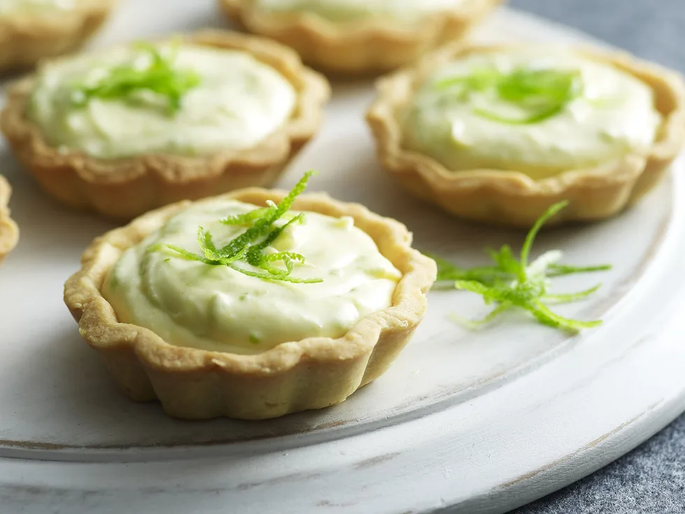 white chocolate, lime and ginger mousse tarts
