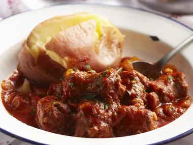 SPICY SAUSAGE AND BEAN STEW with Jacket Potatoes