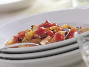 Roast tomato with basil and olive oil