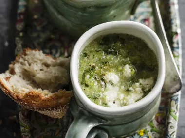 green vegetable, mint and ricotta soup