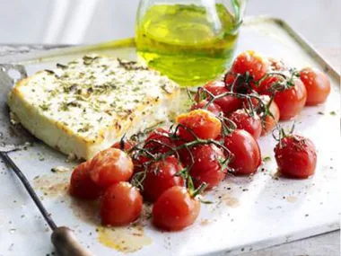 grilled fetta and baby truss tomatoes