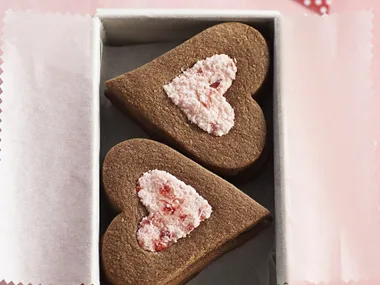 Choc cherry macaroon hearts