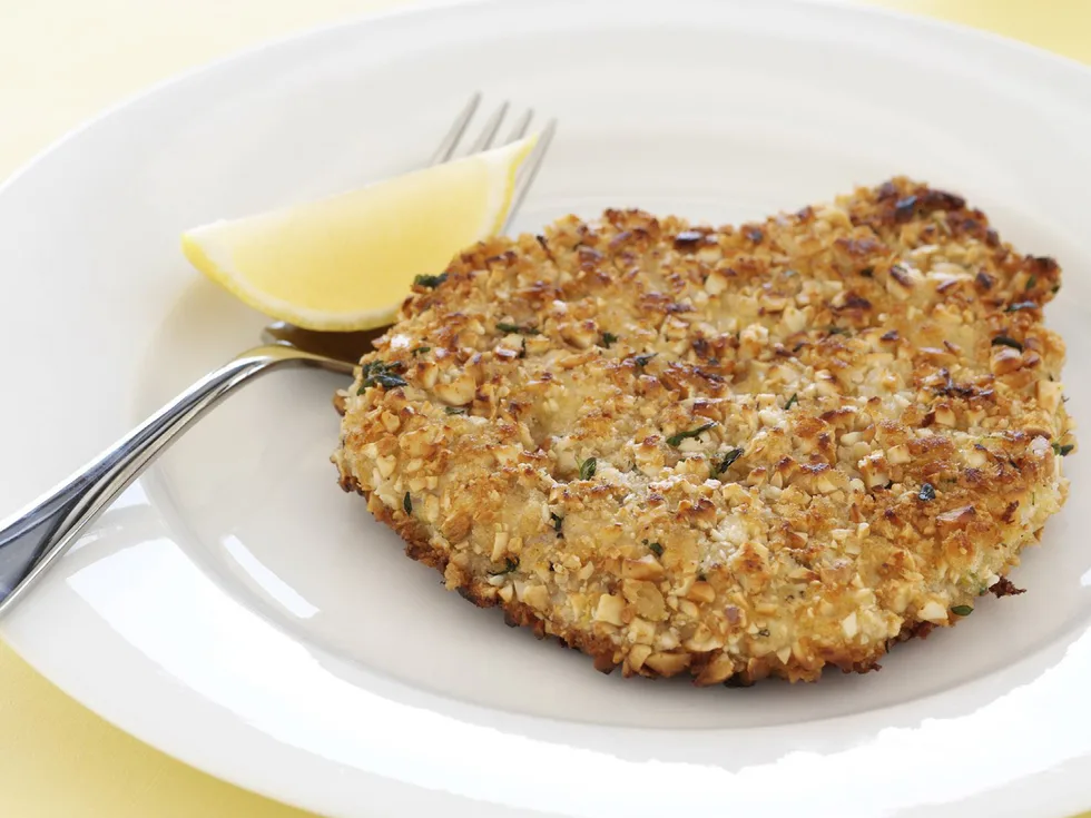 cashew, lemon and thyme crumbed schnitzel
