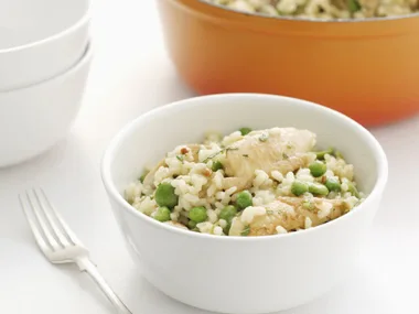 chicken, pea and broad bean risotto