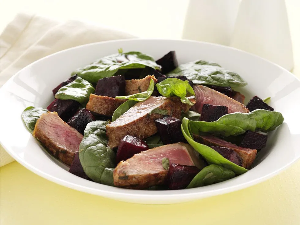 smoky piquant steak and roasted beetroot salad