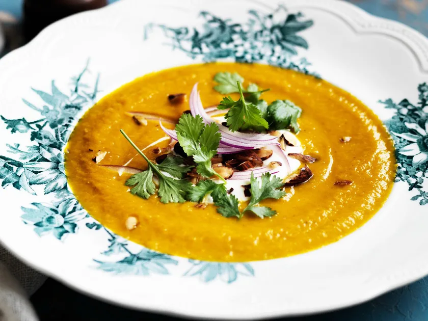 Spiced carrot soup with smoked almonds