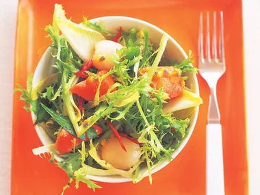 endive, lychee and papaya salad with passionfruit dressing