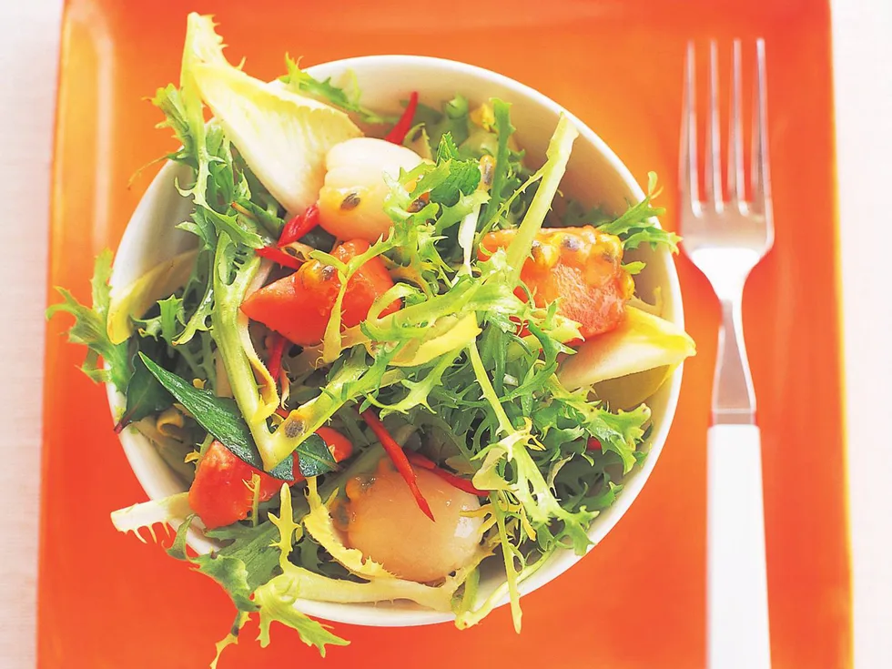 endive, lychee and papaya salad with passionfruit dressing