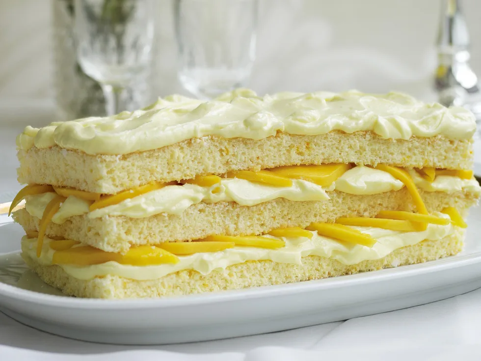 mango, coconut and mascarpone sponge