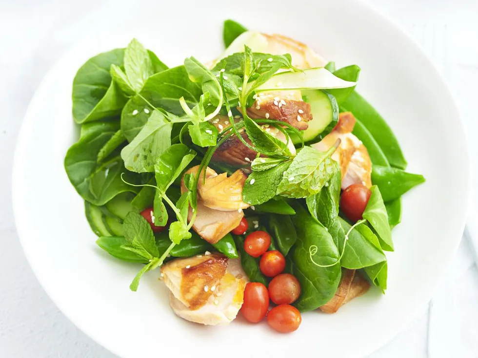 warm salmon and snow pea salad