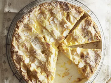 POACHED PEAR AND POLENTA TART