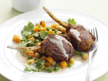 spiced lamb cutlets with coriander pumpkin