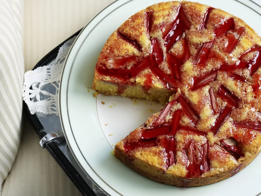Orange, semolina and rhubarb cake
