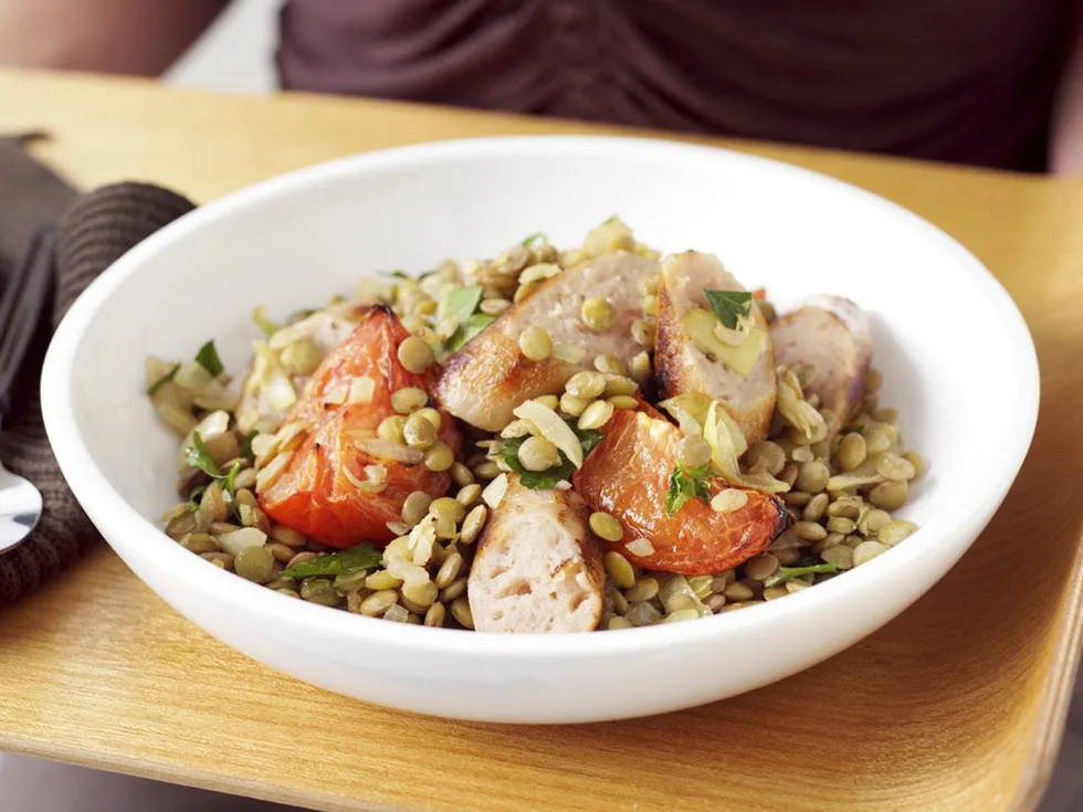 warm lentil and sausage salad