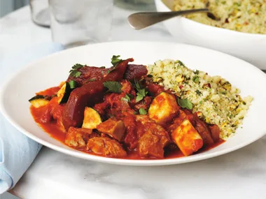 lamb and quince tagine with pistachio couscous