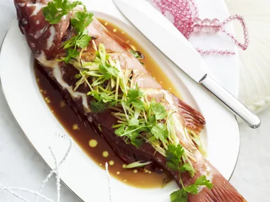STEAMED FISH WITH GINGER and Green Onion Salad