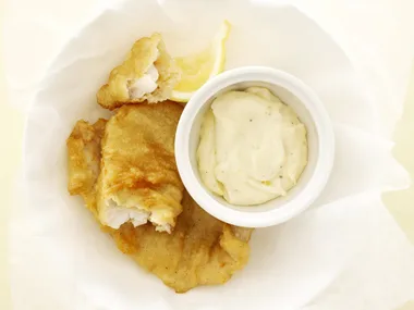 beer-battered fish with lemon mayonnaise