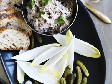 pork rillettes with witlof & cornichons
