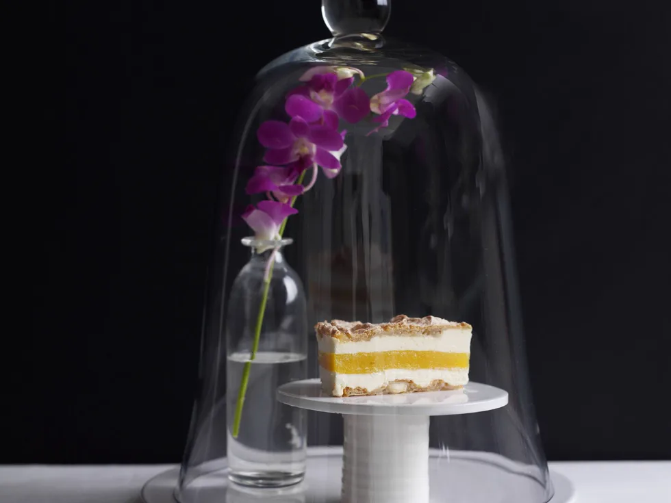 mango macadamia meringue cheesecake
