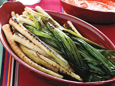 leeks and green onions with romesco sauce