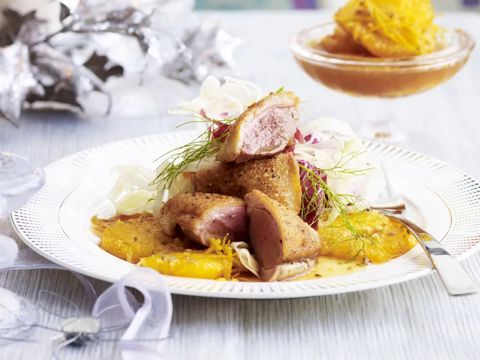 barbecued duck with caramelised fennel oranges