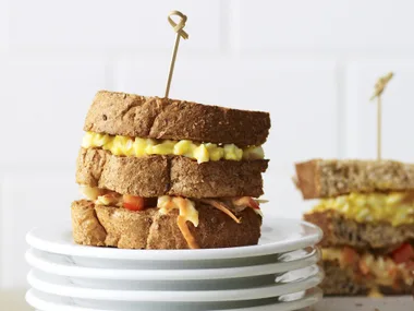 egg and coleslaw double-decker sandwich