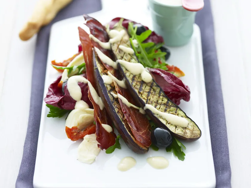 Antipasti salad with hummus dressing
