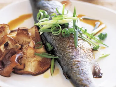 Asian-flavoured trout with shiitake mushrooms
