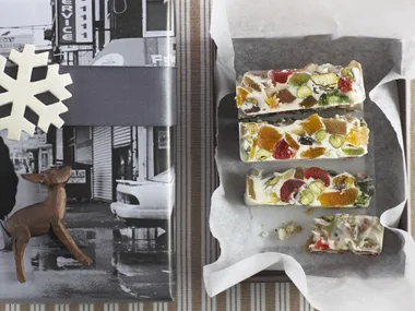 white chocolate and glacé fruit slice