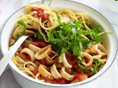 spicy squid and tomato linguine