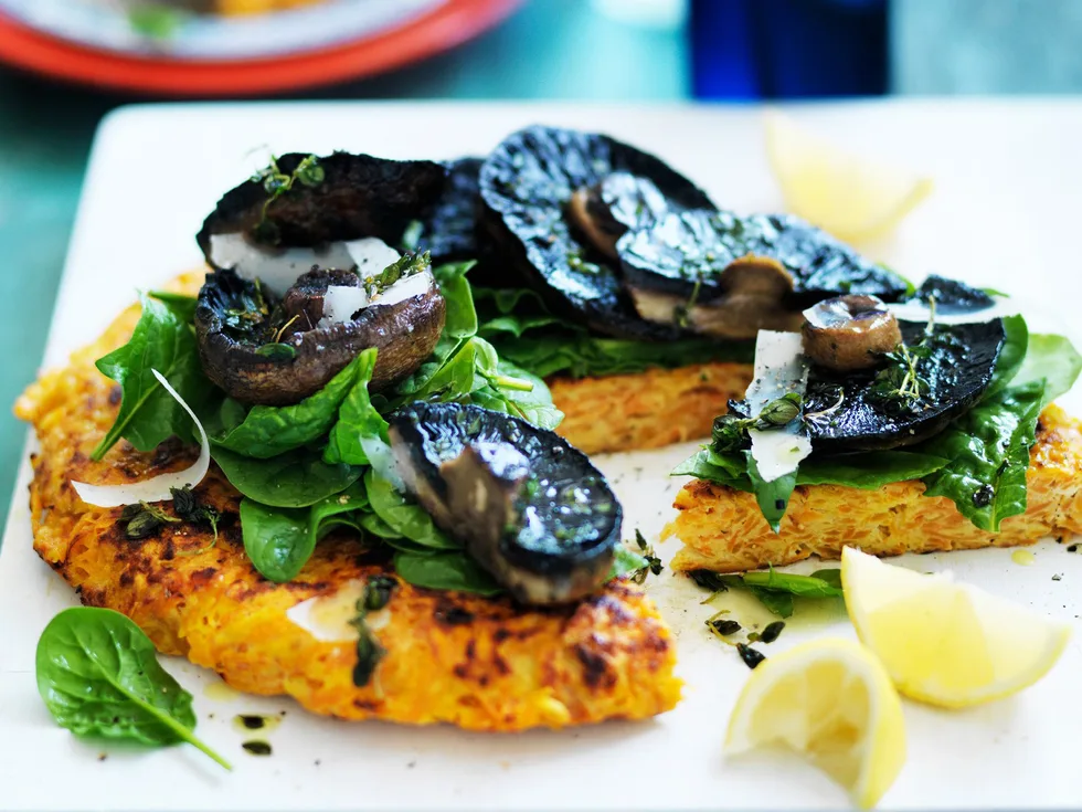 kumara rösti with portobello mushrooms