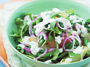 Potato and bean salad with lemon yogurt dressing