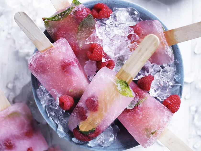 Raspberry, lemon and mint ice-blocks