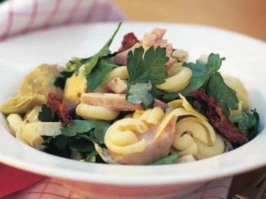 orecchiette with artichokes, ham & sun-dried tomatoes