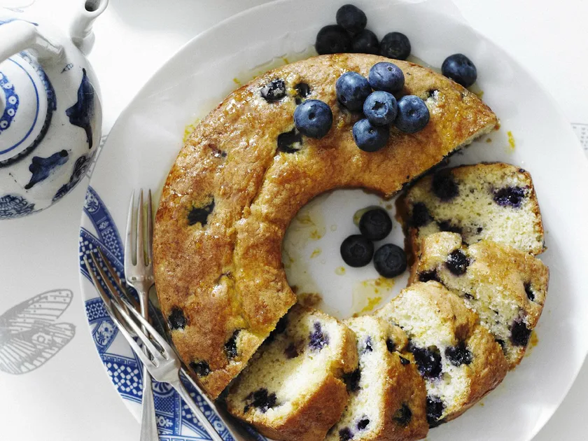 Orange and blueberry syrup cake