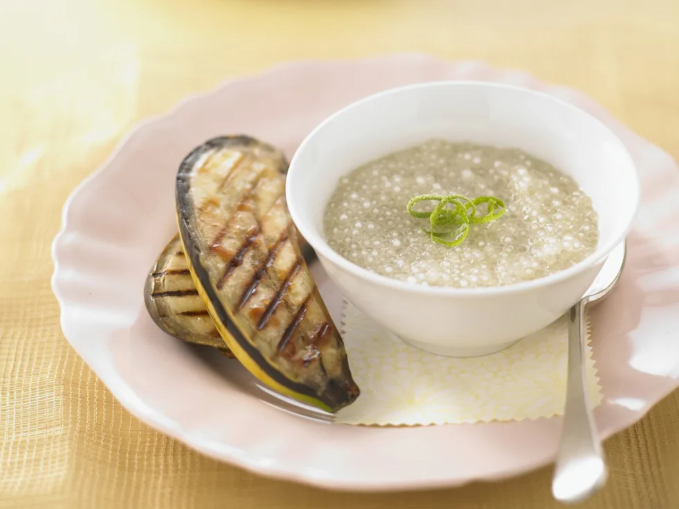 coconut sago pudding with caramelised banana