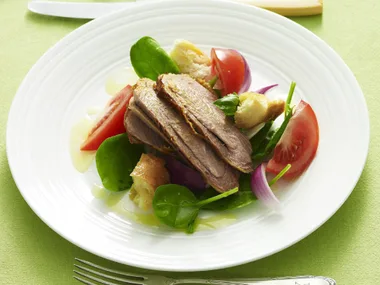 baked turkey drumsticks with bread salad