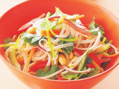 rice noodle salad with wasabi dressing