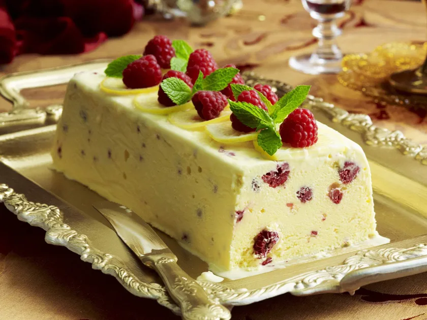 Lemon and raspberry semifreddo