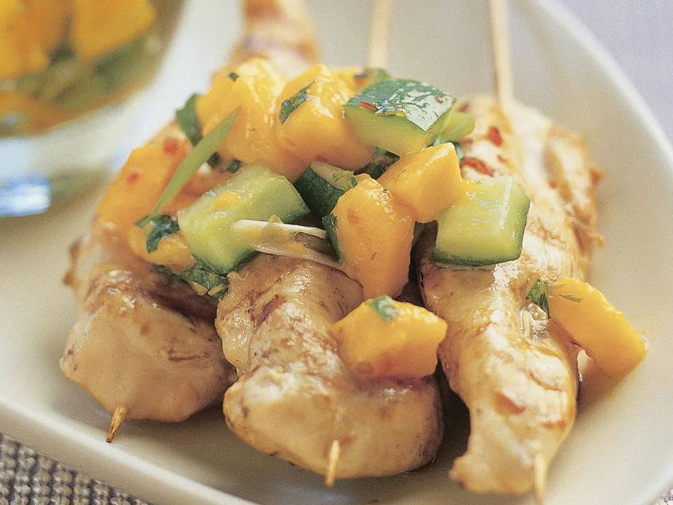 Chicken skewers with papaya salsa
