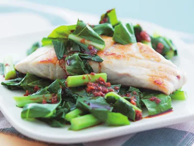 Grilled blue-eye with gai lan