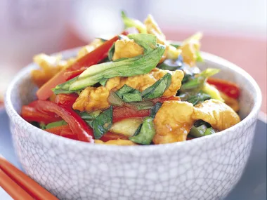 Garlic chicken stir-fry with buk choy