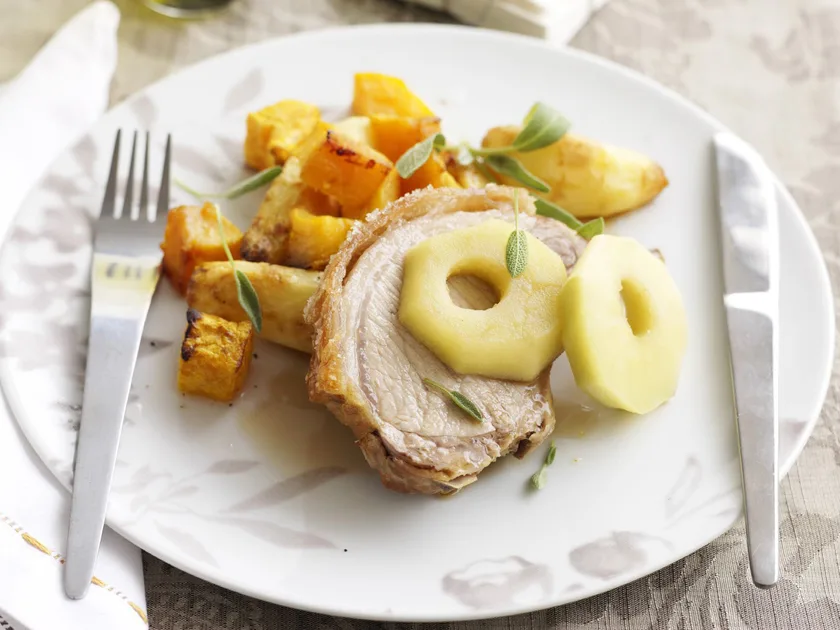 Pork rack with apple sage sauce