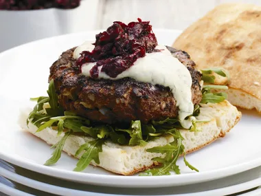 beetroot relish & yogurt lamb burgers