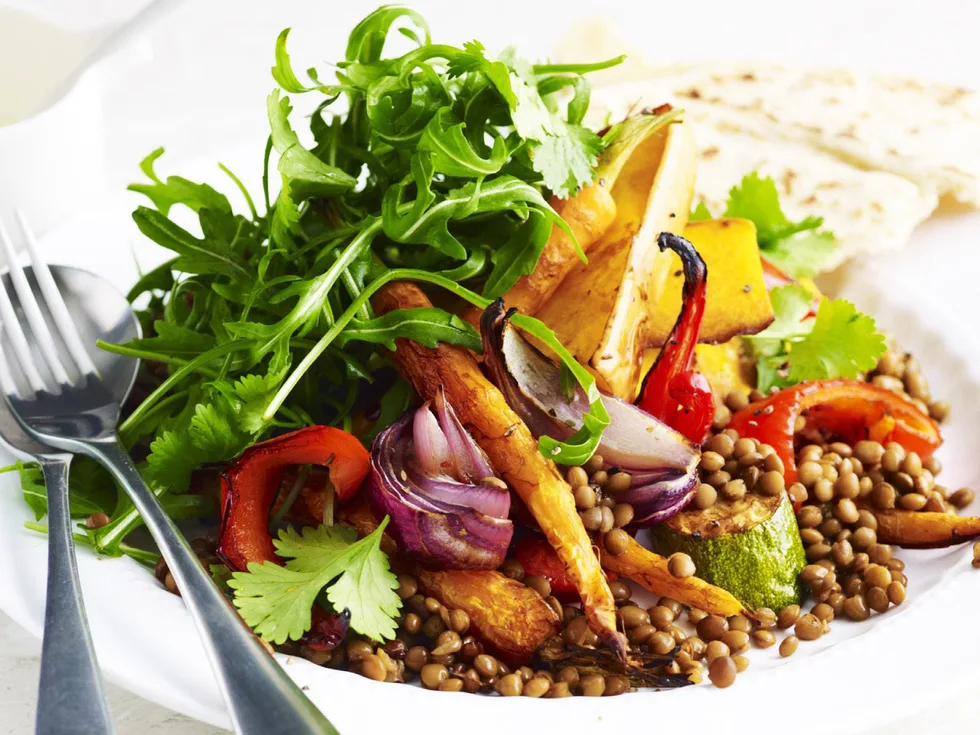 spicy vegetable and lentil salad